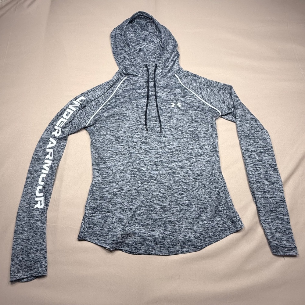 Under Armour Womens Gray Space Dye Hoodie Raglan Sleeve Logo Graphic XS